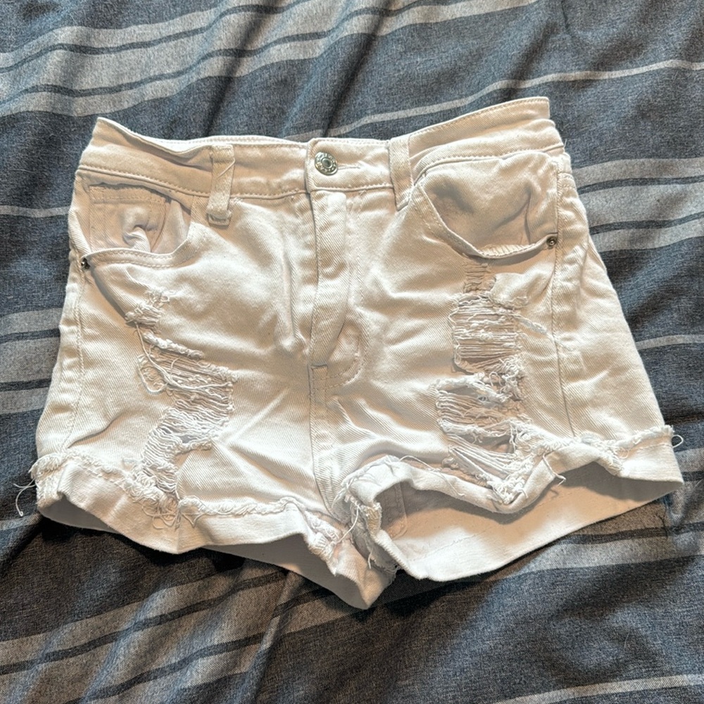 SHEIN White Ripped Jean Shorts